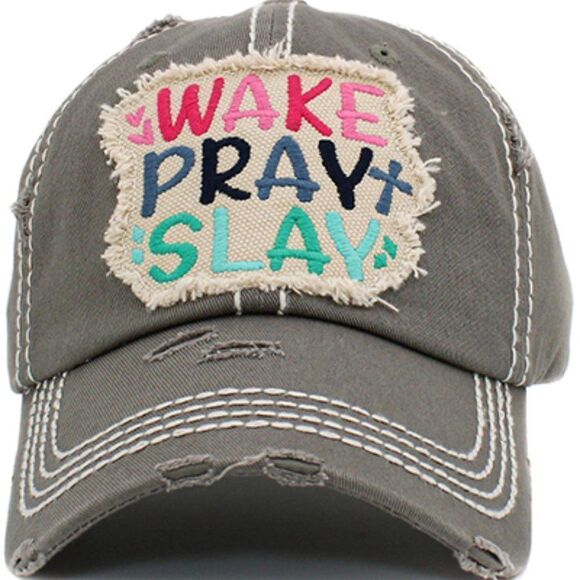 2/$30 Ladies Grey Wake Pray Slay Baseball Hat - Picture 5 of 9